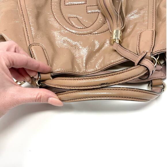 Gucci Soho Patent Leather 2 Way Tote Handbag Shoulder Bag Beige - Picture 11 of 17